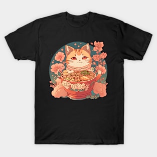 Kawaii Vintage Style Japanese Ramen Cat T-Shirt